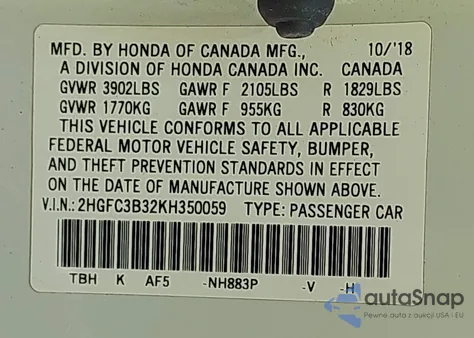 2019 Honda Civic Ex из США, поврежденный, VIN 2HGFC3B32KH350059